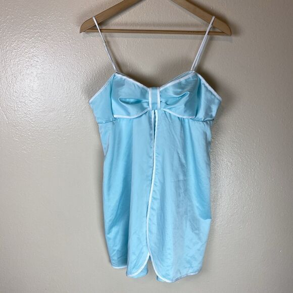 Kate Spade M Big Bow Nighty Slip Dress Chemise Nightgown Mini Satin Sleep Blue - Picture 2 of 5